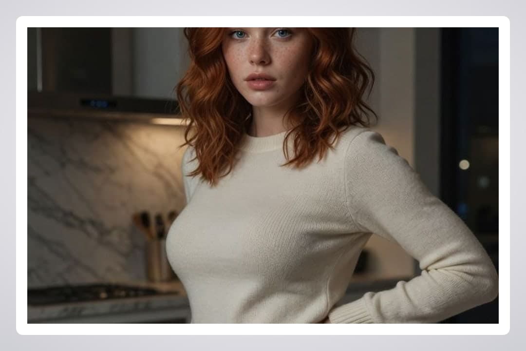 Busty redhead in tight sweater