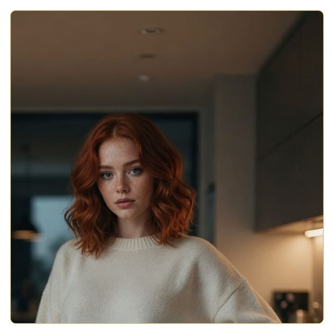 Redhead kitchen close-up portrait