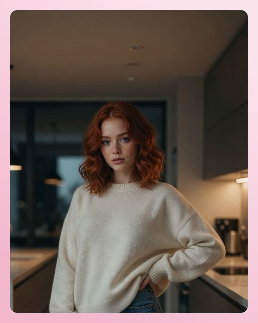 Redhead kitchen waist-up portrait
