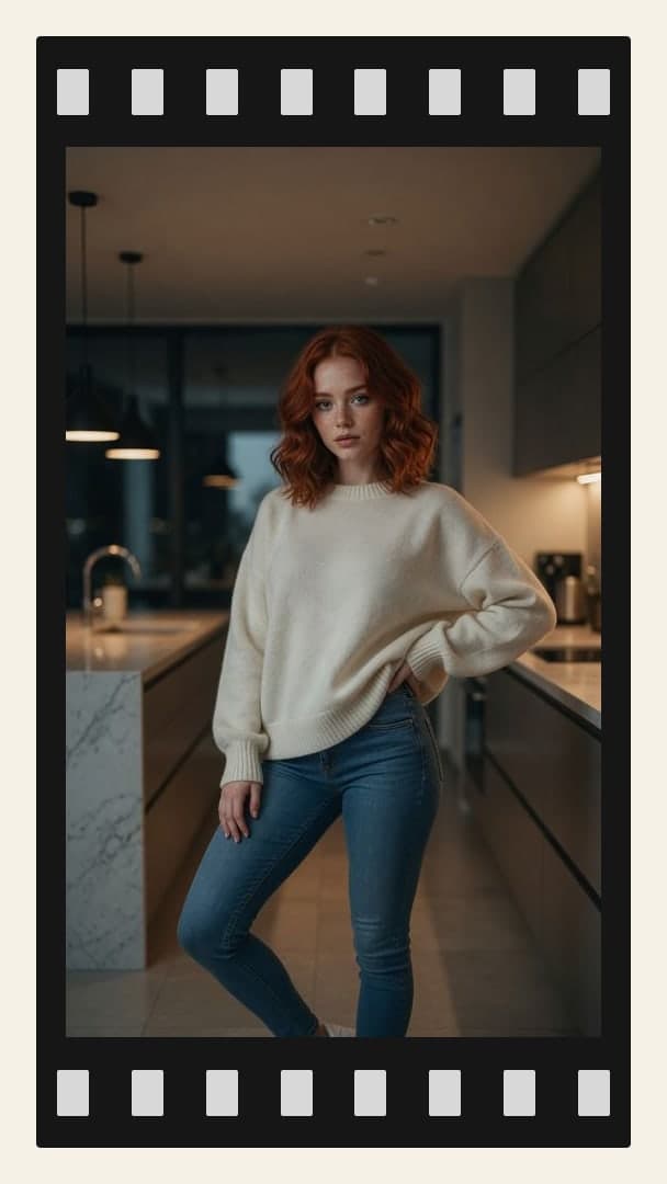 Redhead kitchen casual pose
