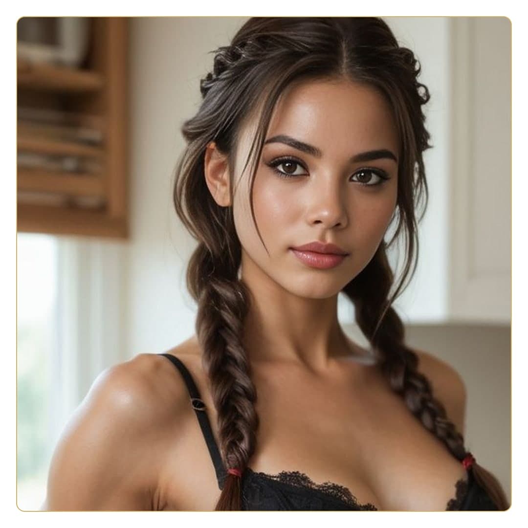 Close-up lace bra cleavage portrait