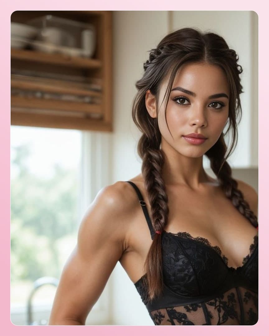 Lingerie portrait in kitchen
