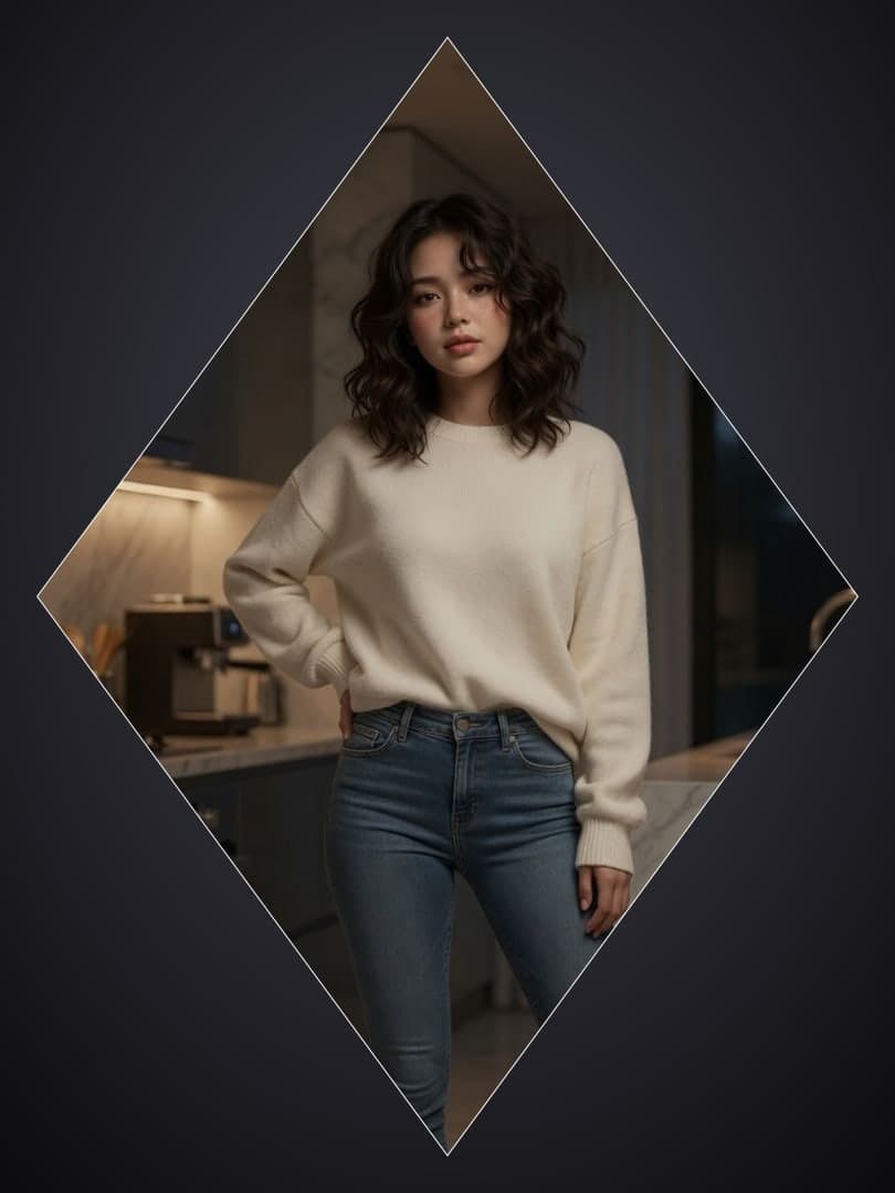 Young Asian in kitchen portrait