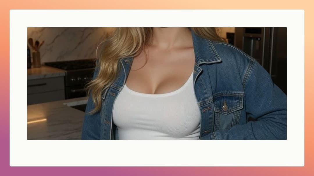 Curvy blonde kitchen cleavage close-up