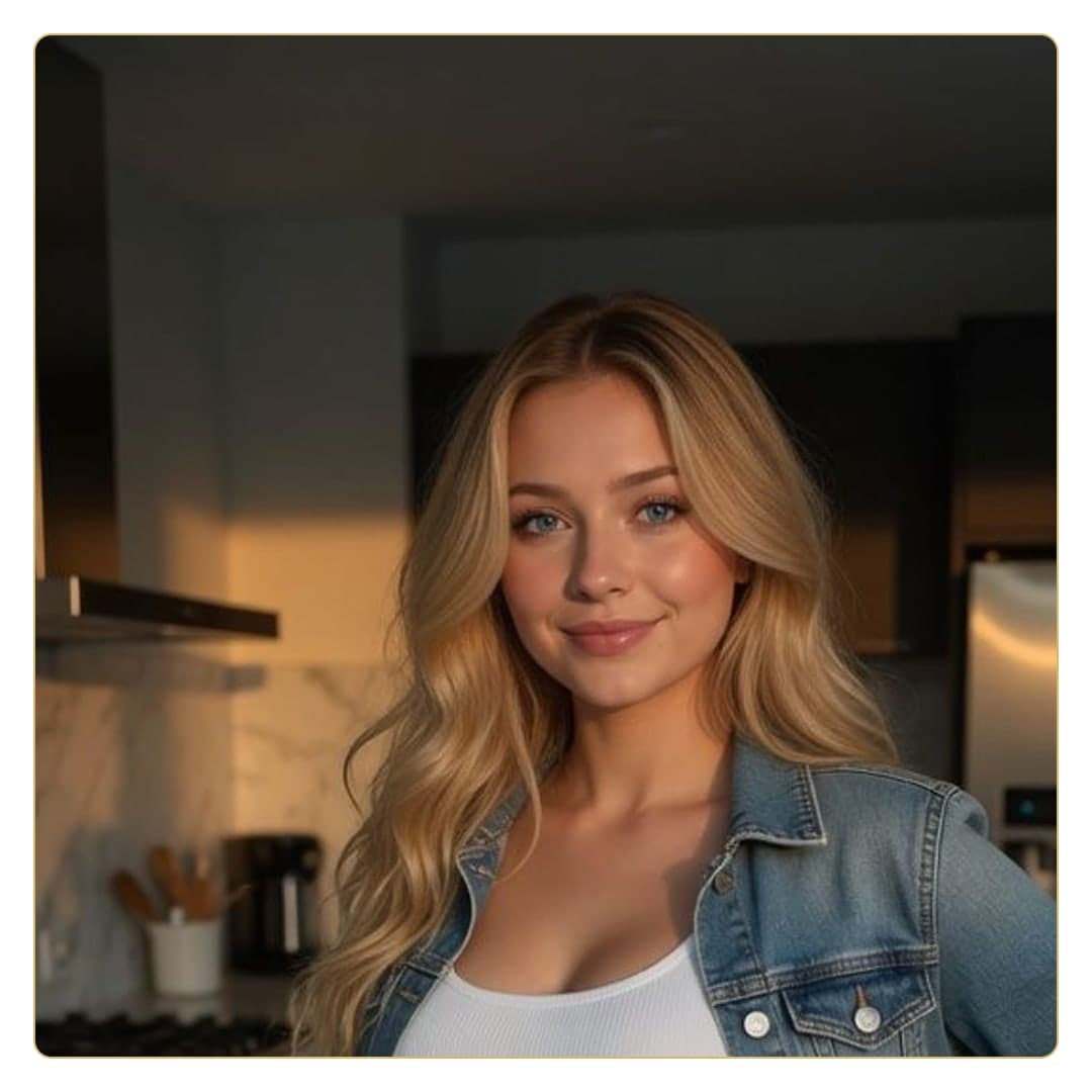 Blonde cleavage kitchen close-up