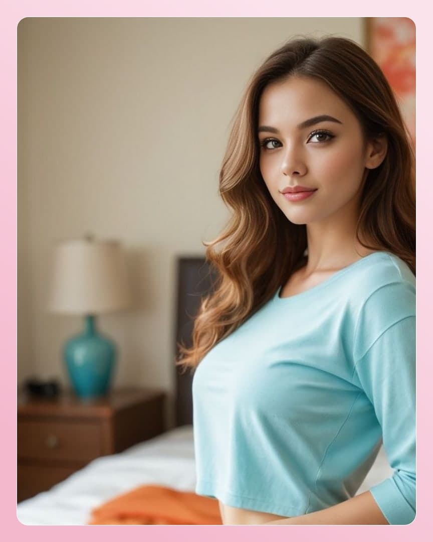 Crop top bedroom over-shoulder look