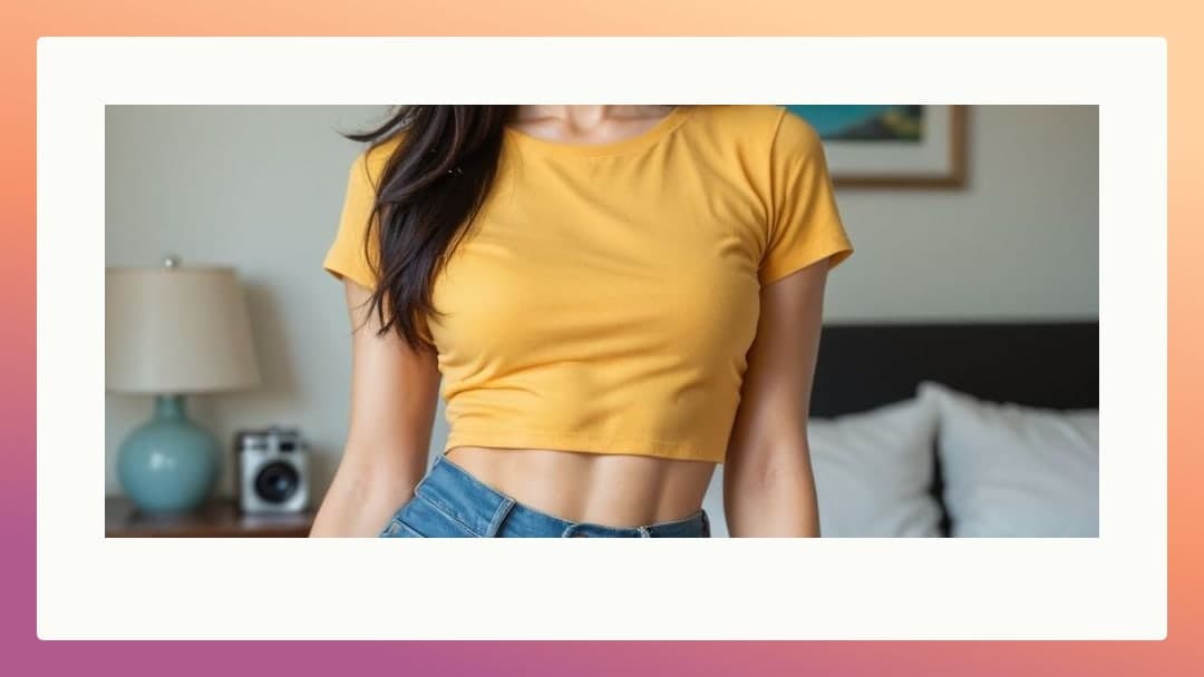 Curvy Asian in yellow crop top