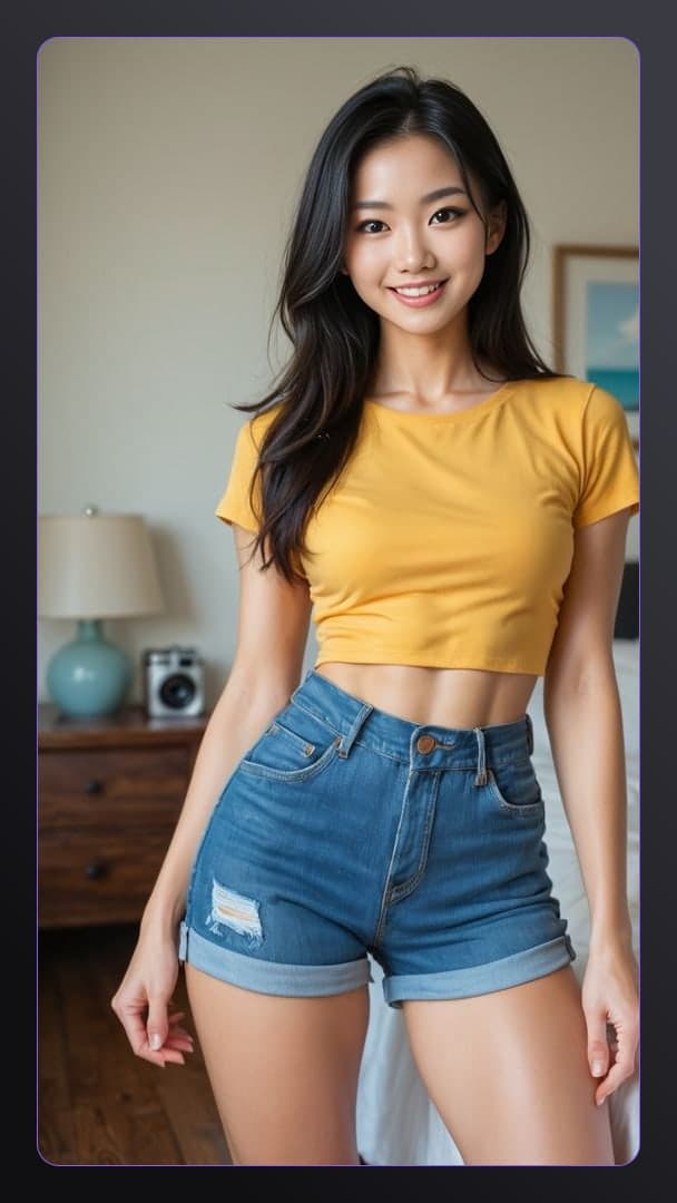 Low angle crop top bedroom pose