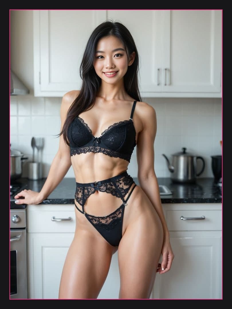 Kitchen full body portrait in lace
