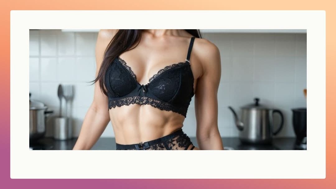 College Asian in lace kitchen