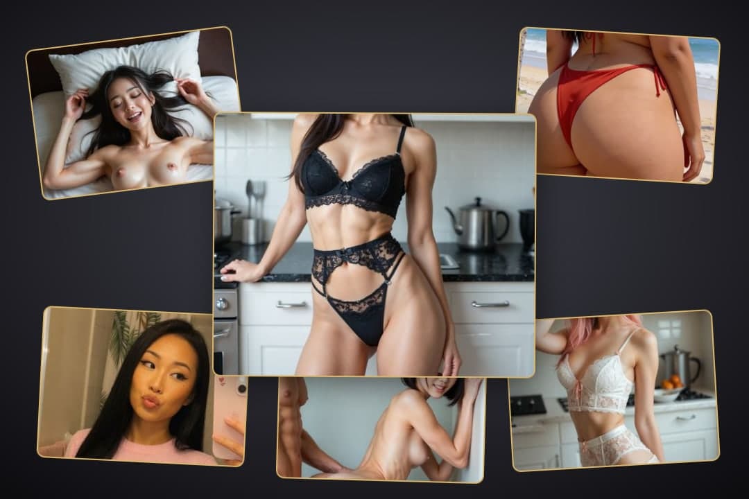Young Asian collage in lingerie