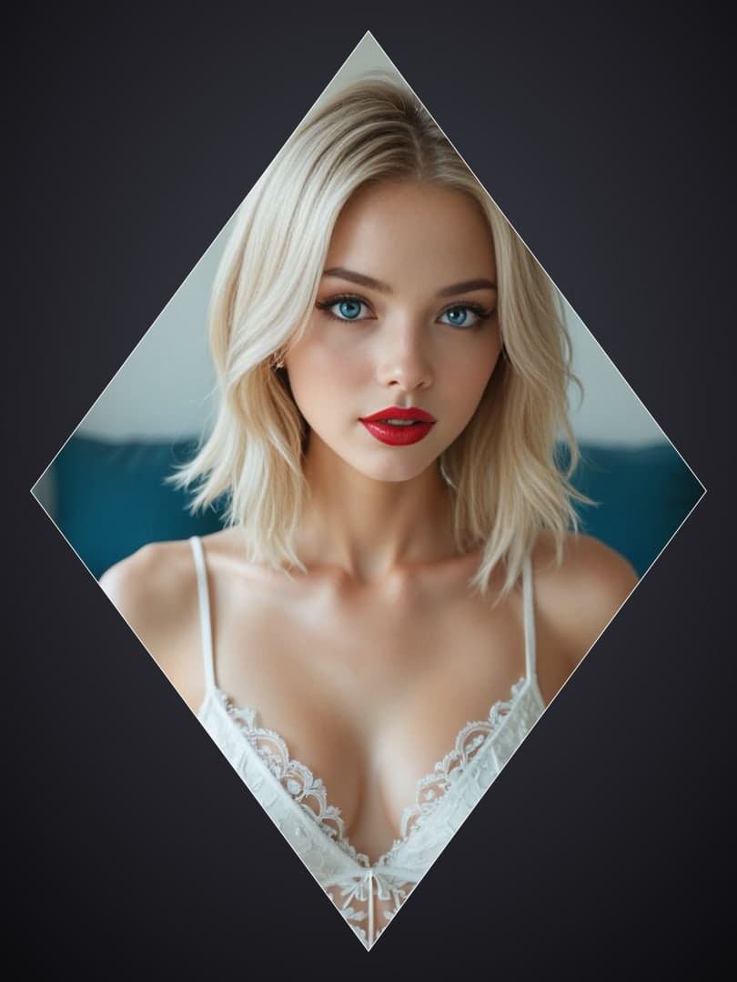 Blonde in white lace camisole