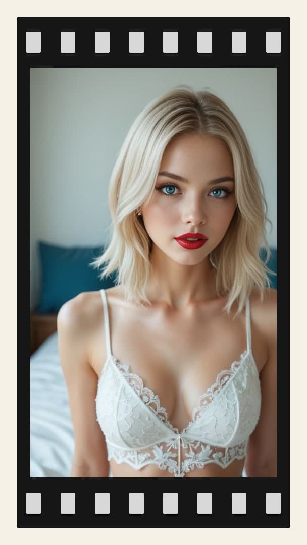 White lace bra bedroom selfie