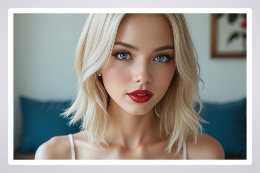 Platinum blonde blue eyes close-up