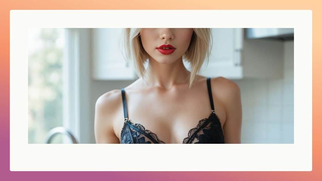 Blonde cleavage in kitchen bra
