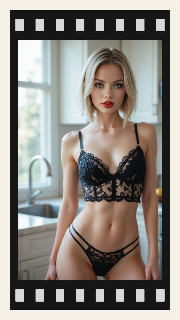 Curvy blonde in sheer lace