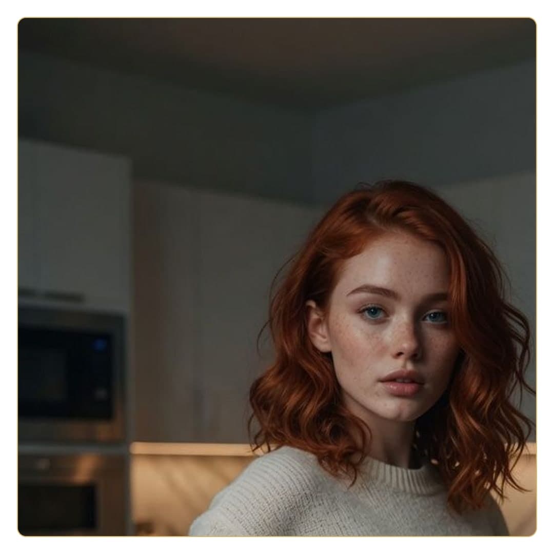 Redhead kitchen selfie close-up