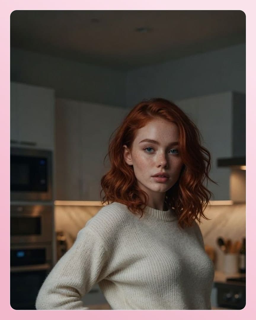 Redhead kitchen waist-up portrait