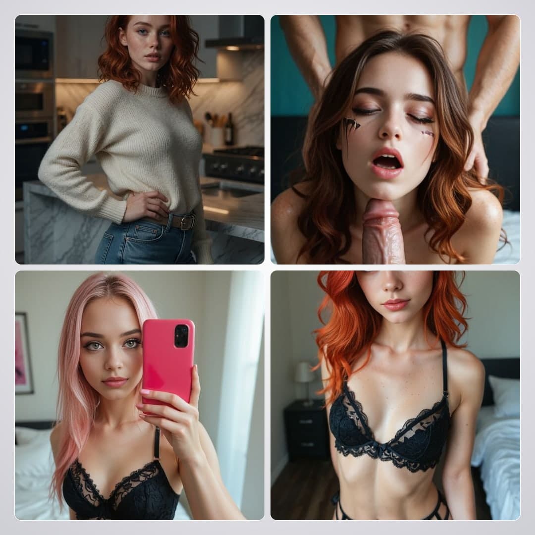 Redhead bedroom selfie in lace bra