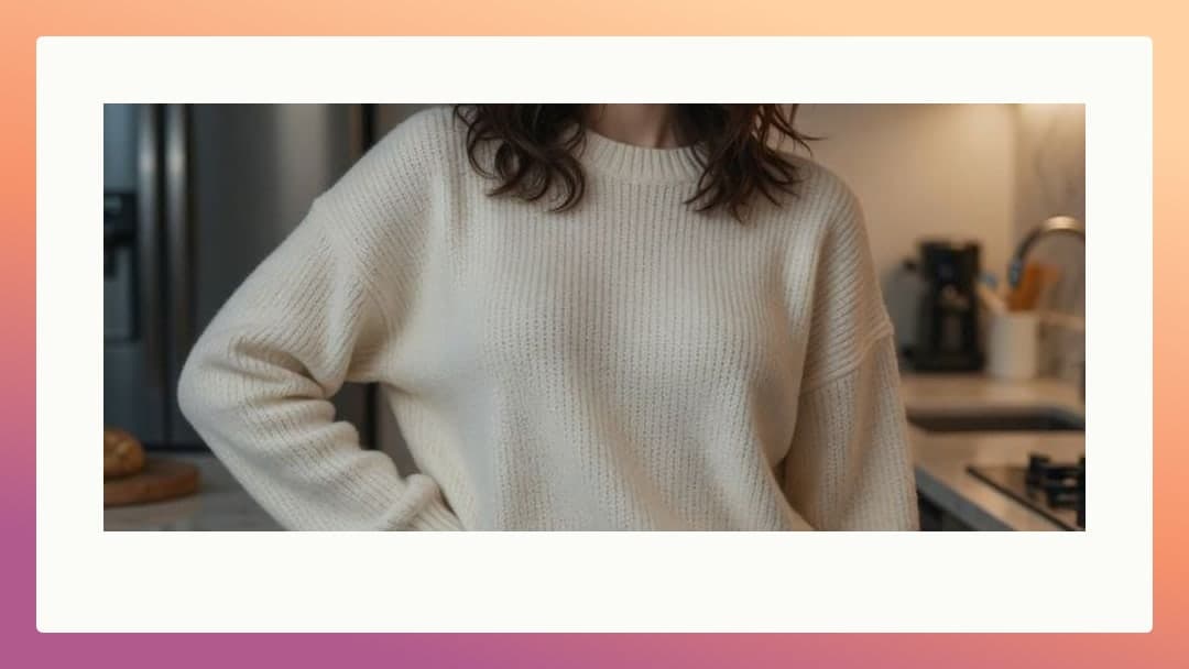 Young adult sweater in kitchen