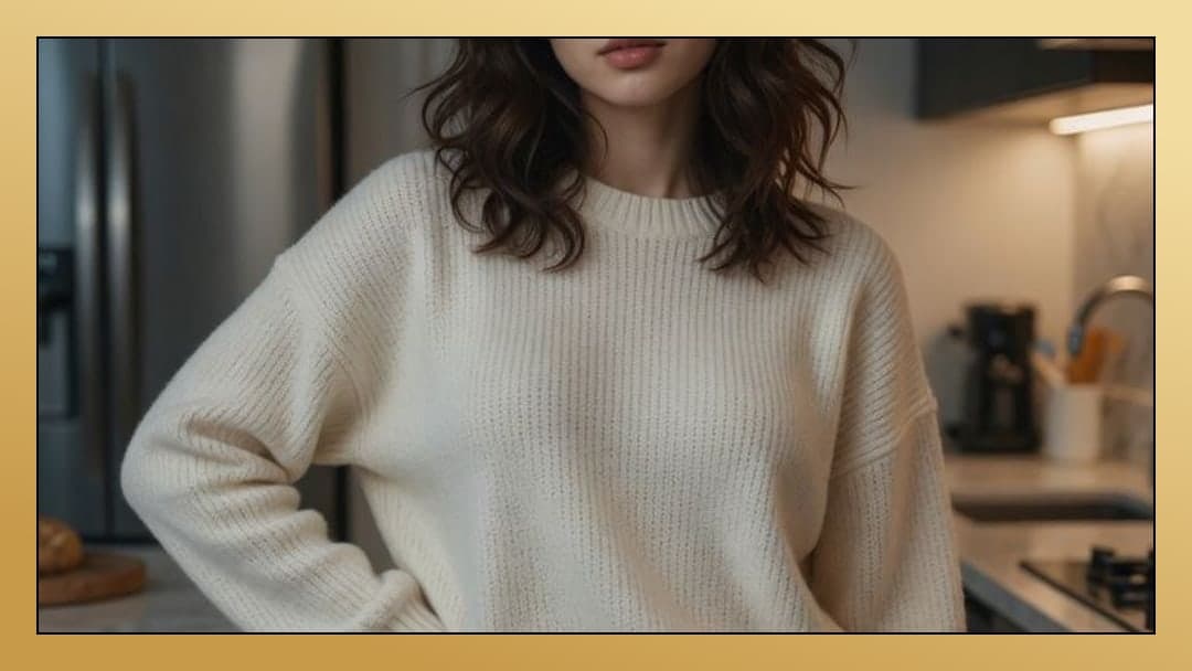 Oversized sweater in kitchen