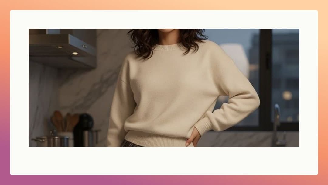 Cream sweater kitchen mirror shot