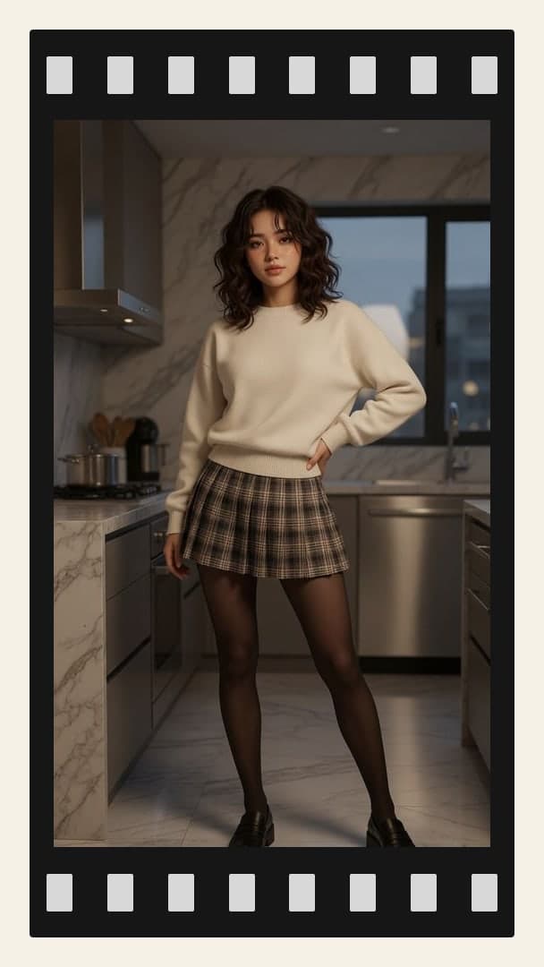 College age Asian in kitchen