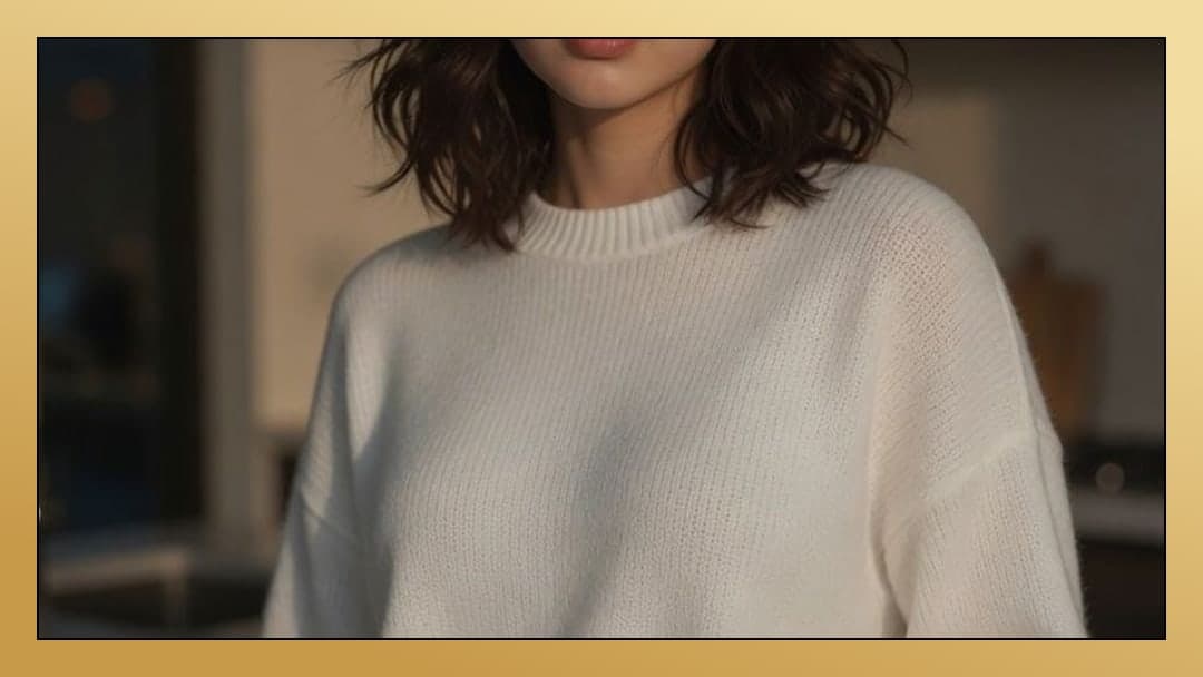 Slim curves in white knit sweater