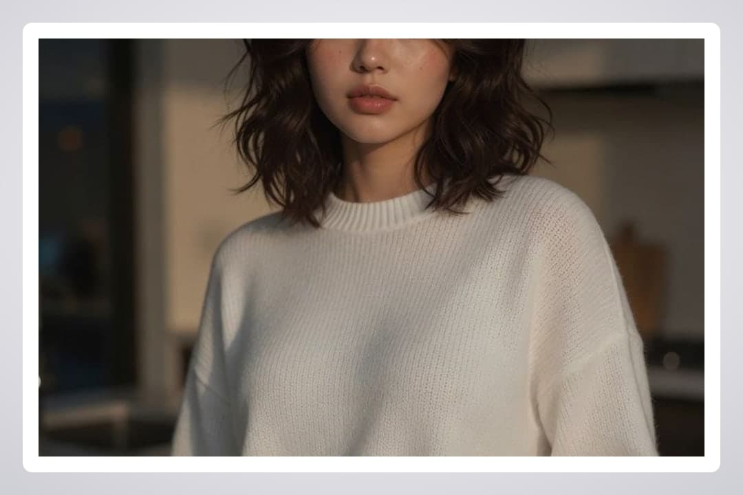 Slim curves in white sweater
