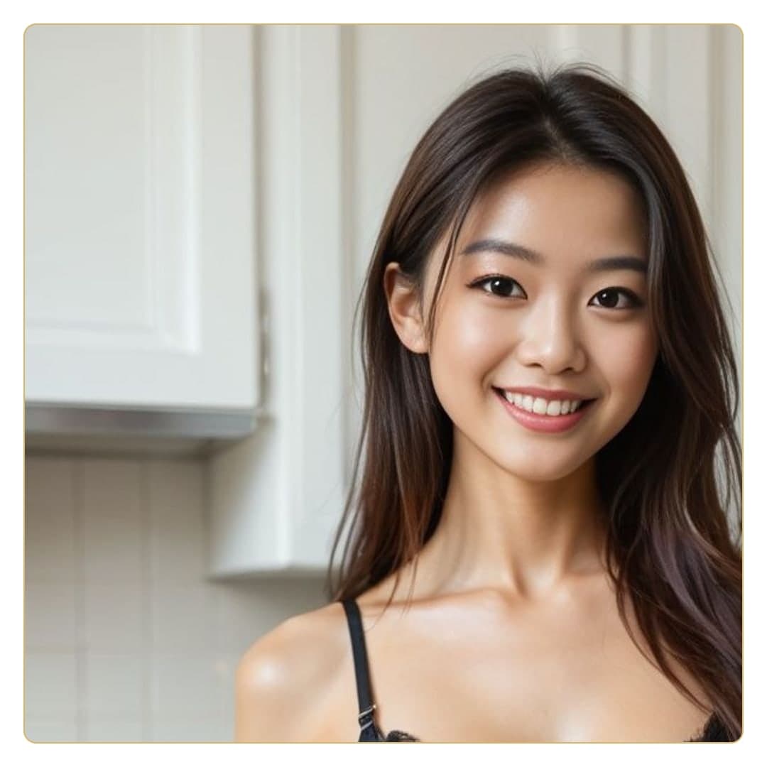 Asian beauty close-up in kitchen