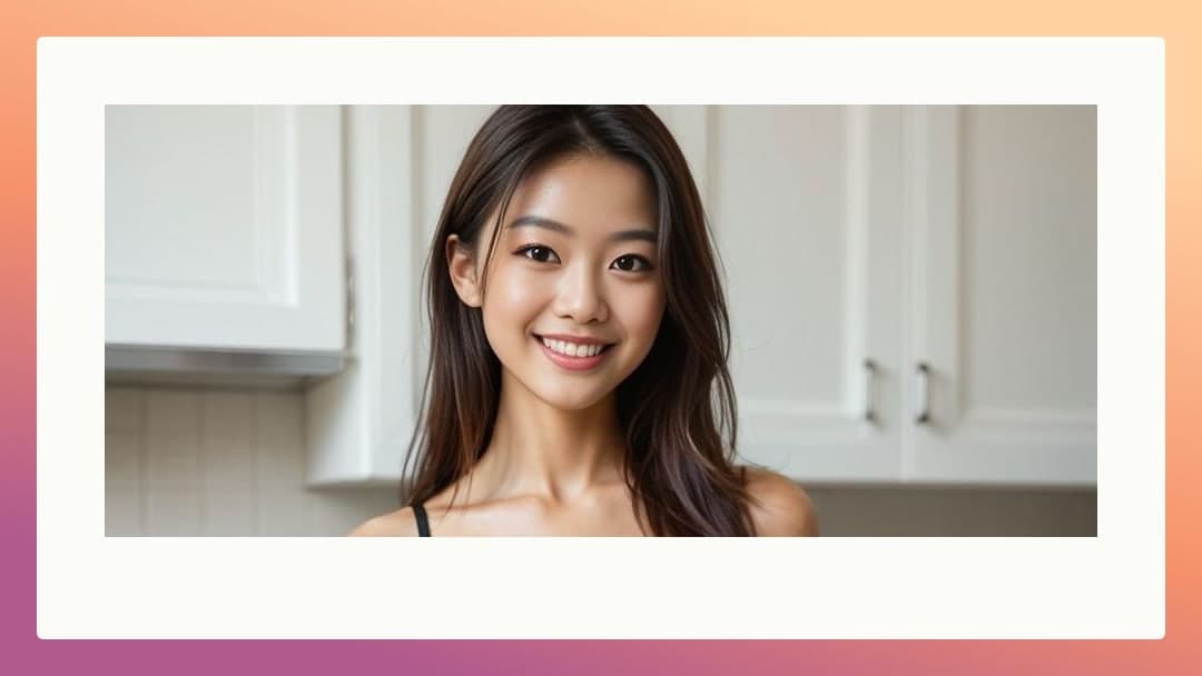 Young Asian selfie in kitchen