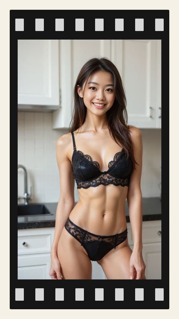 Curvy Asian in sheer black lace
