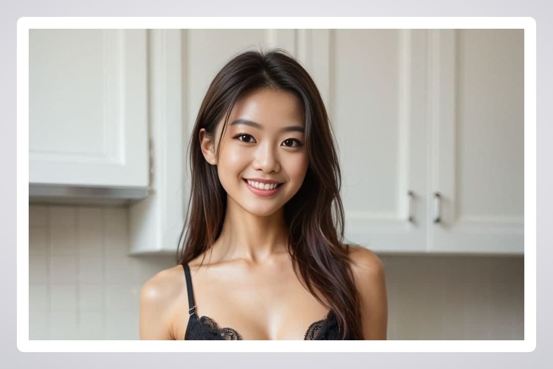 Kitchen lace bra close-up portrait