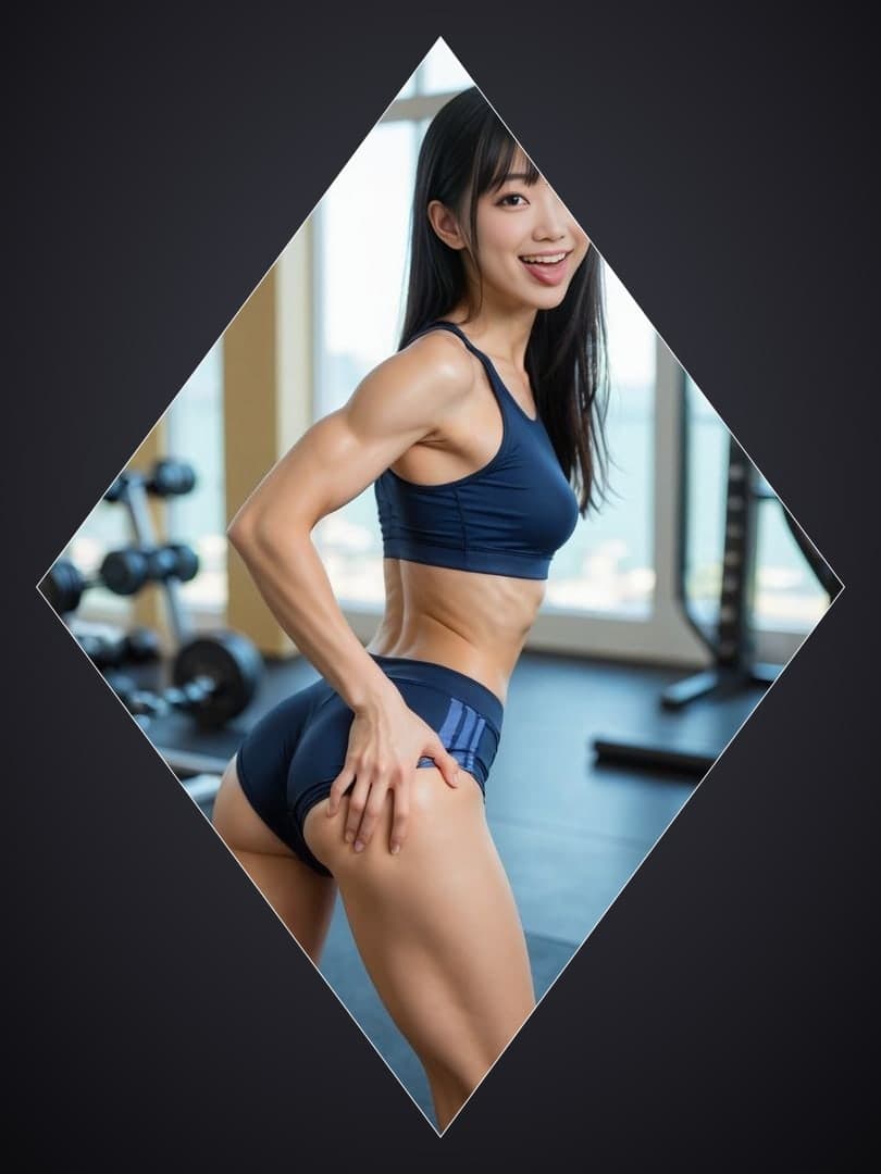 Curvy Asian gym booty shorts pose