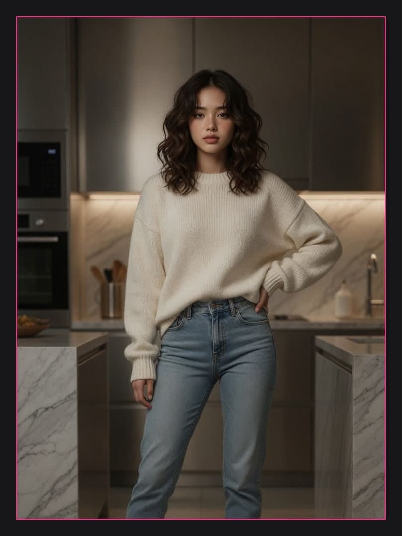 Asian in kitchen full body