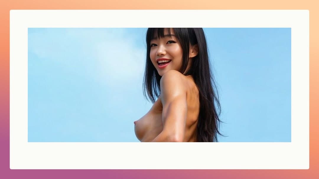 Curvy Asian topless outdoor smile