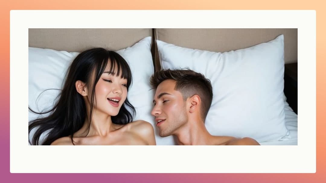 Young Asian in bed with him