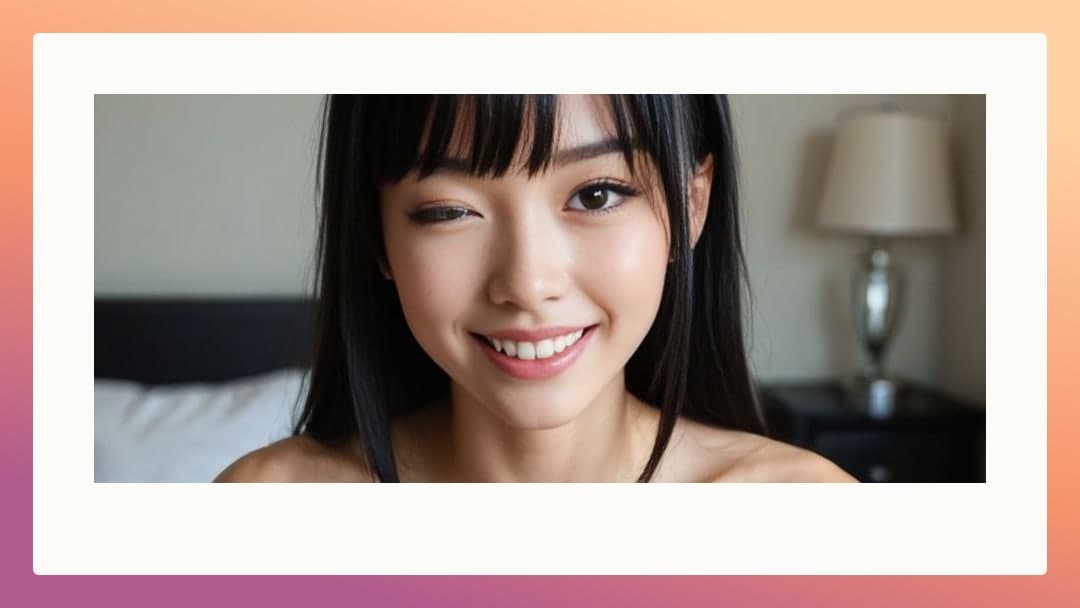 Young Asian topless selfie in bed