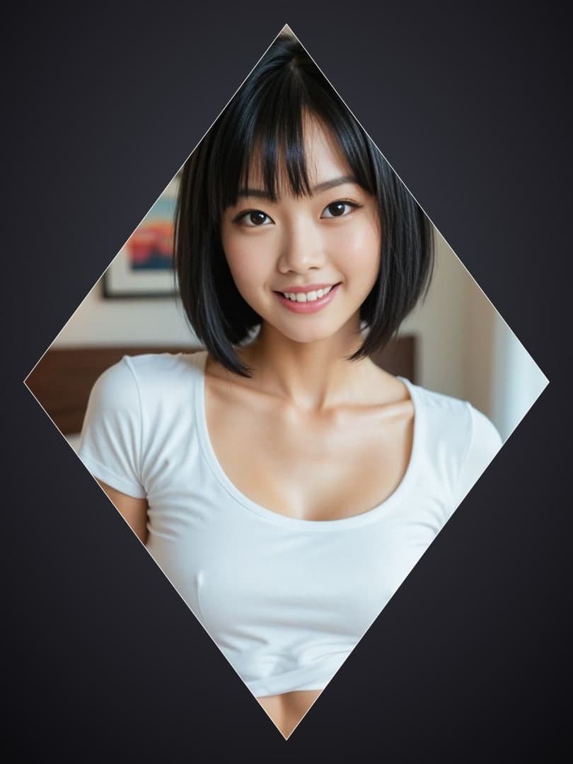 Short bob smile in bedroom