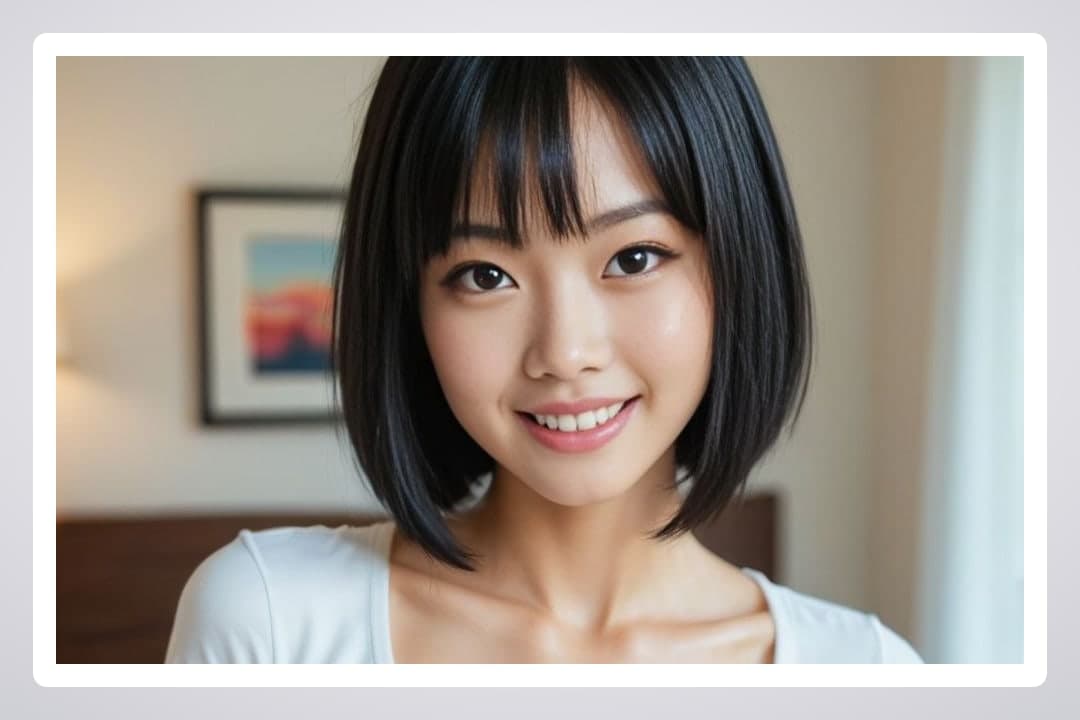 Bedroom portrait in white top