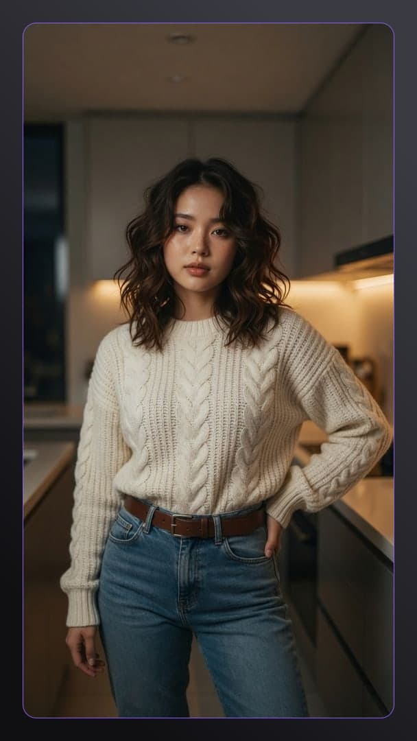 College age Asian in kitchen