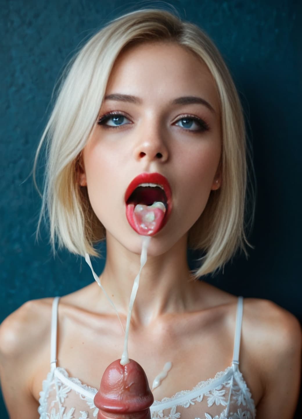 Freya Lindqvist with cum on lips and dildo