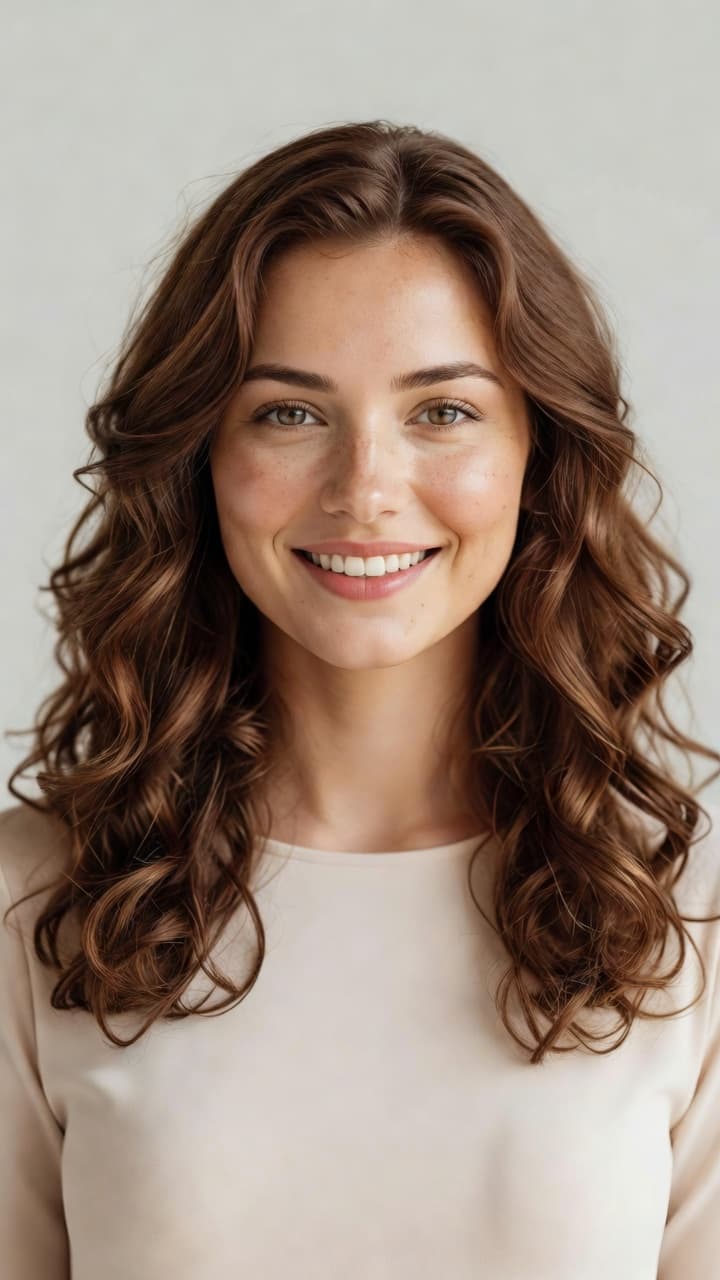Green eyed brunette close-up smile