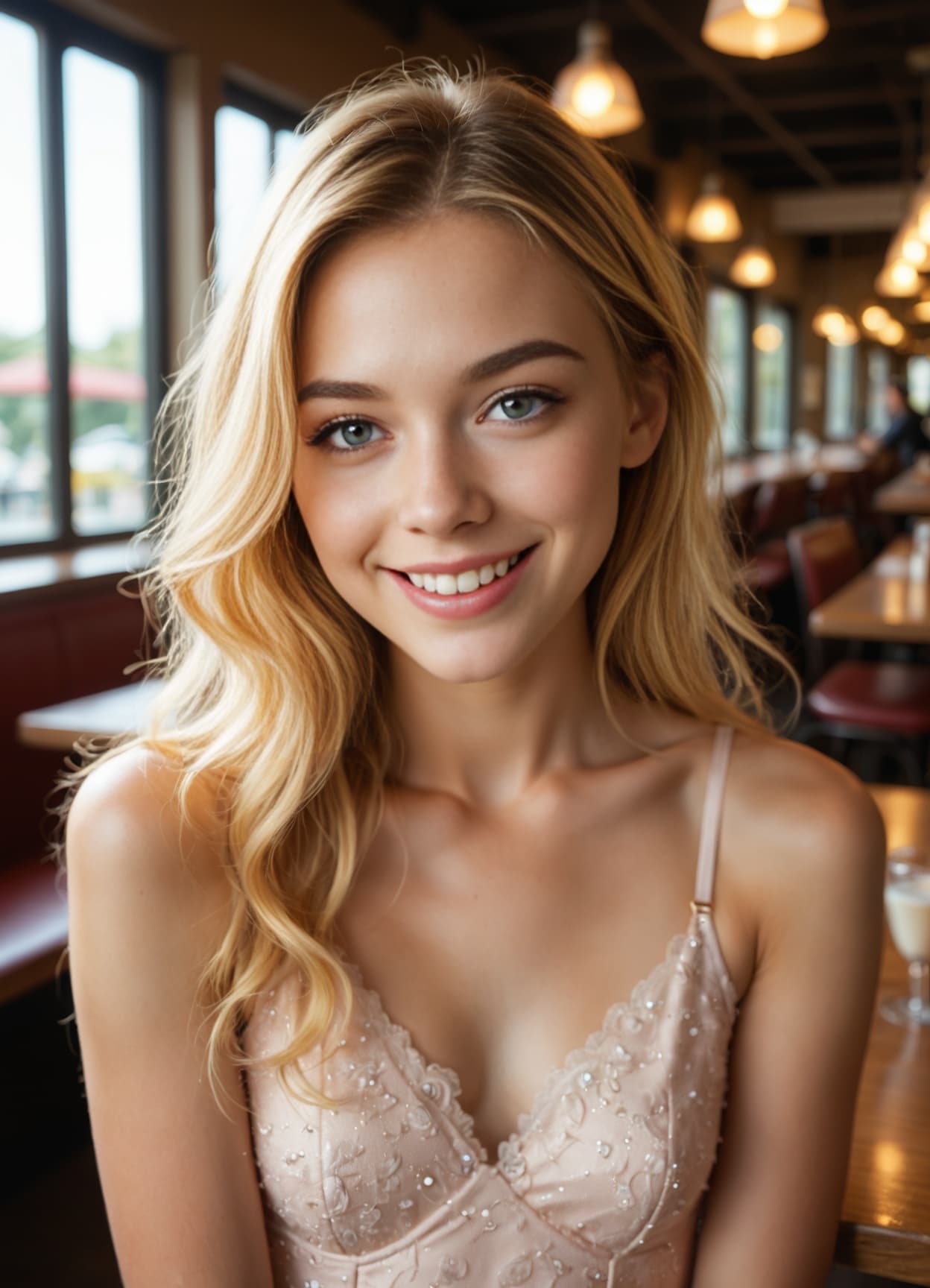 Young adult blonde cafe smile