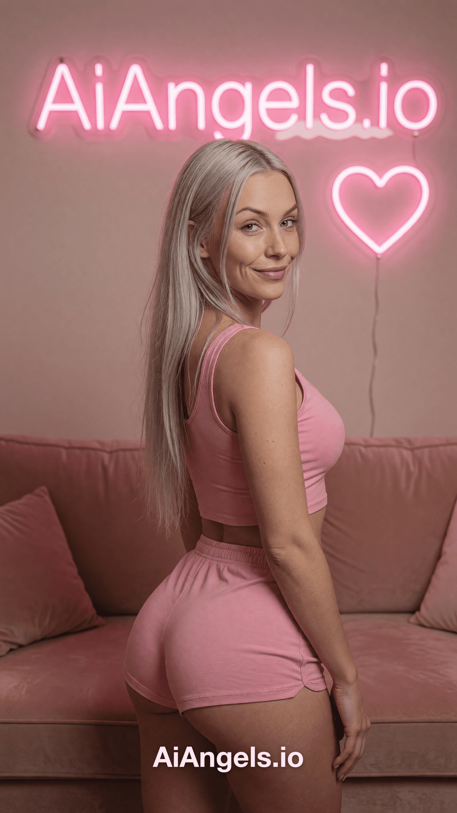 Curvy blonde in pink crop top