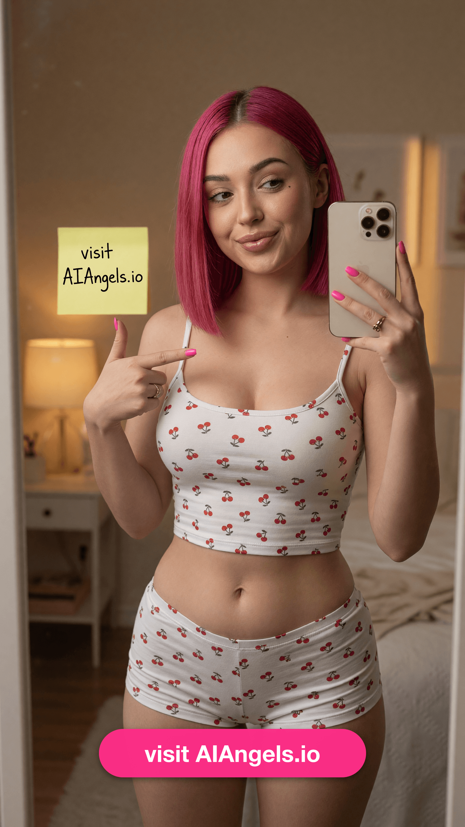 Mirror selfie in cherry crop top