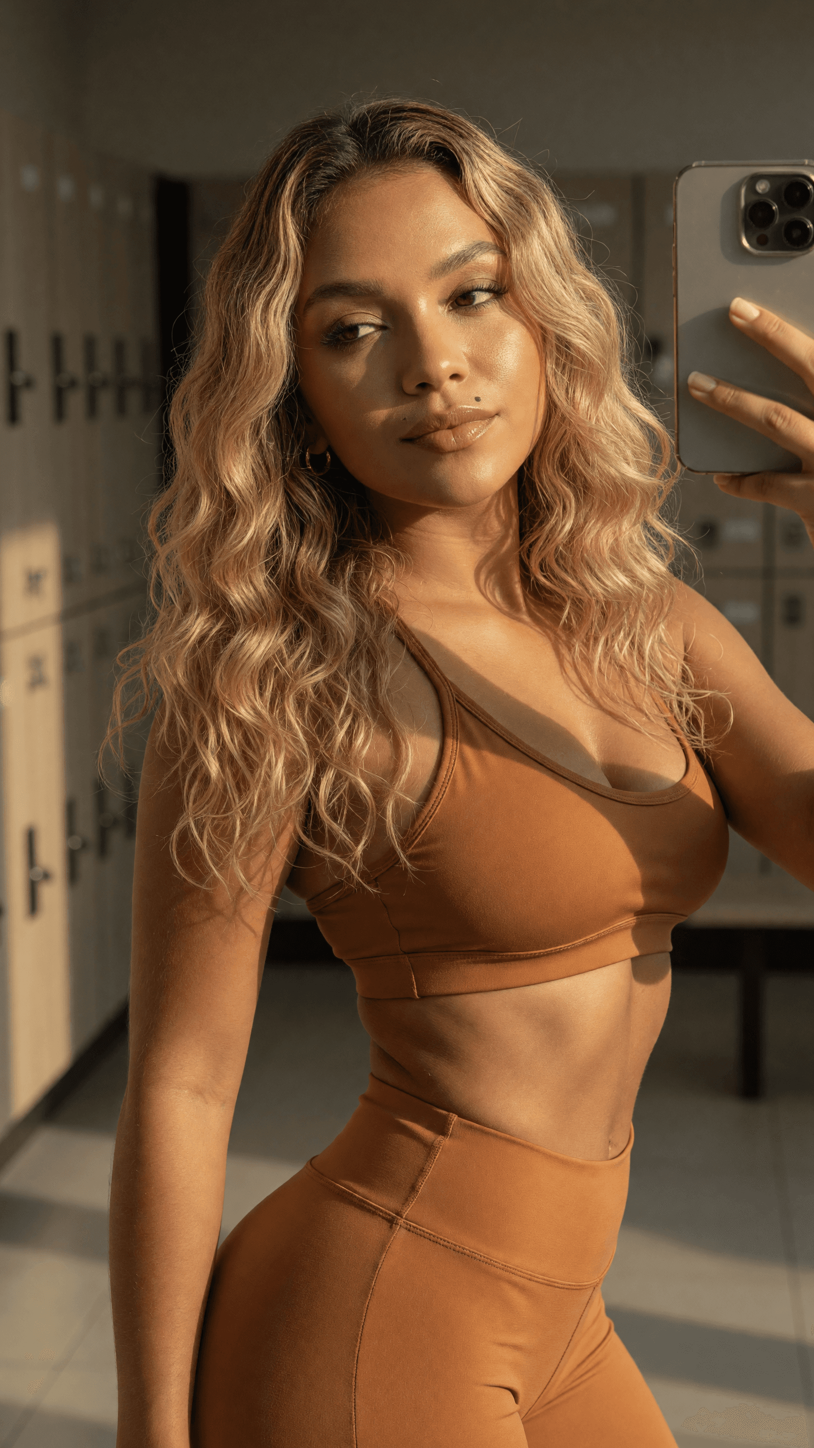 Natália Gym Mirror Selfie in Golden Afternoon Light