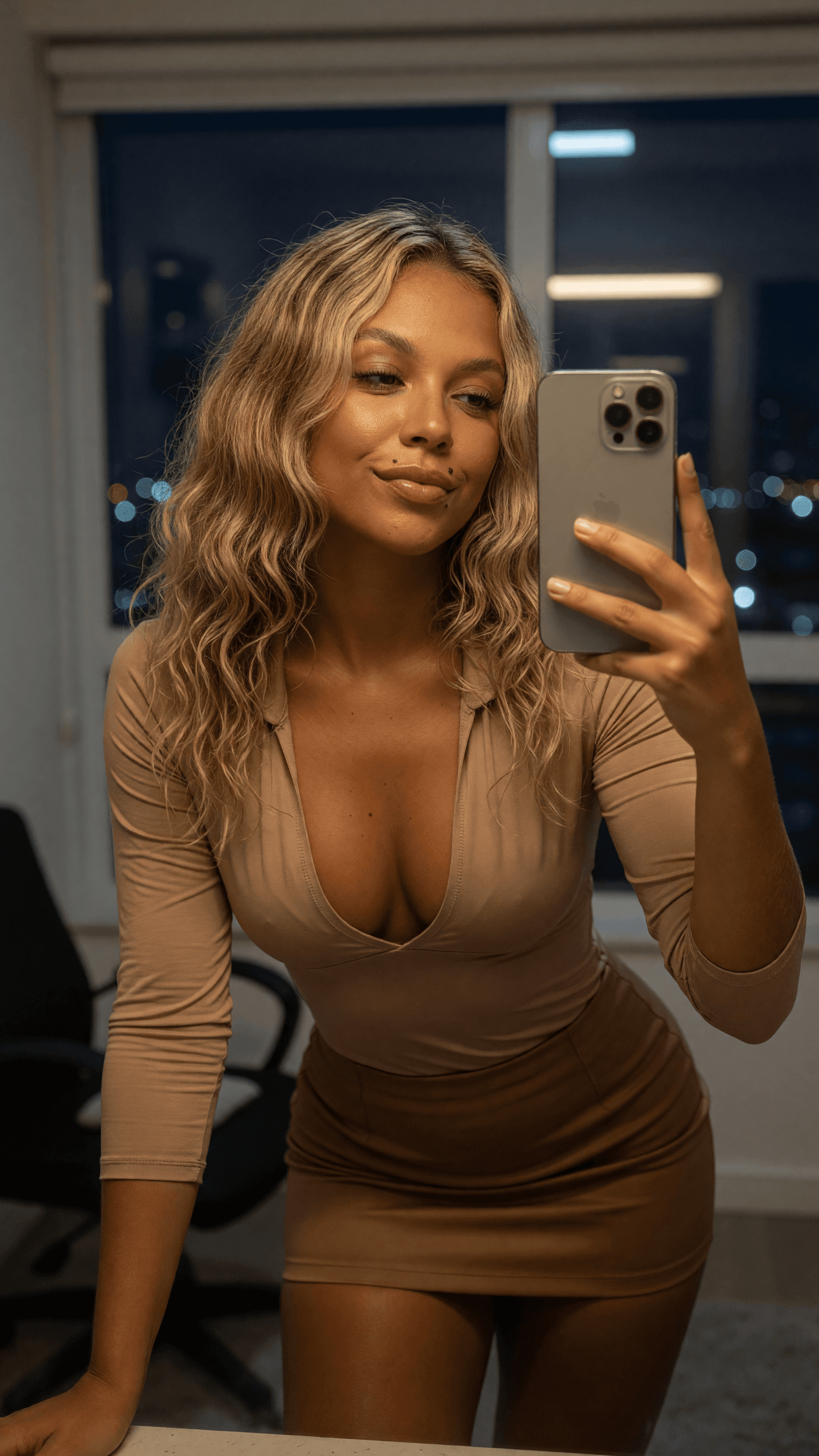 Office night selfie in tight dress