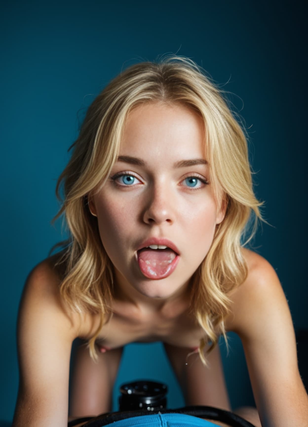 Débora Teases the Lens in a Moody Blue Studio