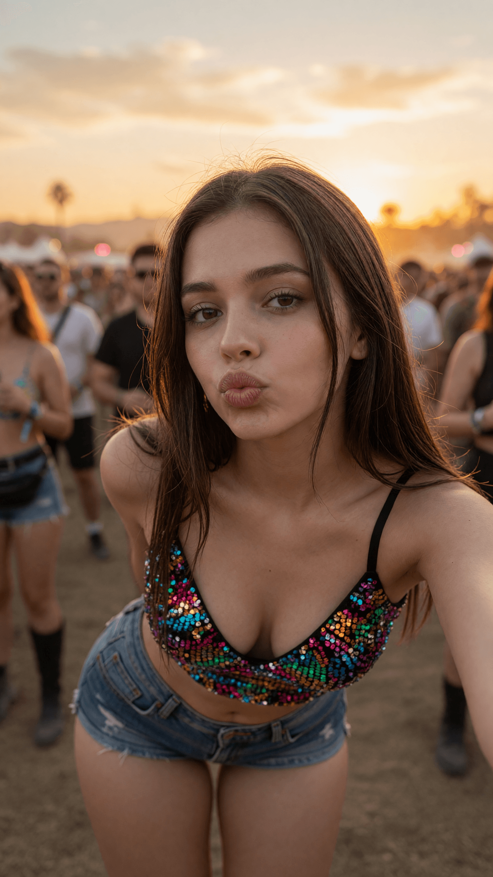 Festival selfie POV crop top cleavage